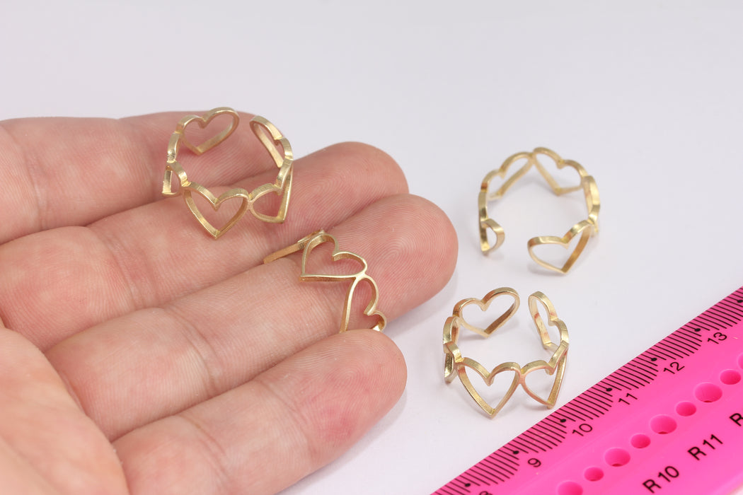 17x18mm Raw Brass Heart Ring, Heart Rings, Dainty Rings, Tiny Brass Rings, Ring Settings, Heart Textured Ring, SLM324-1