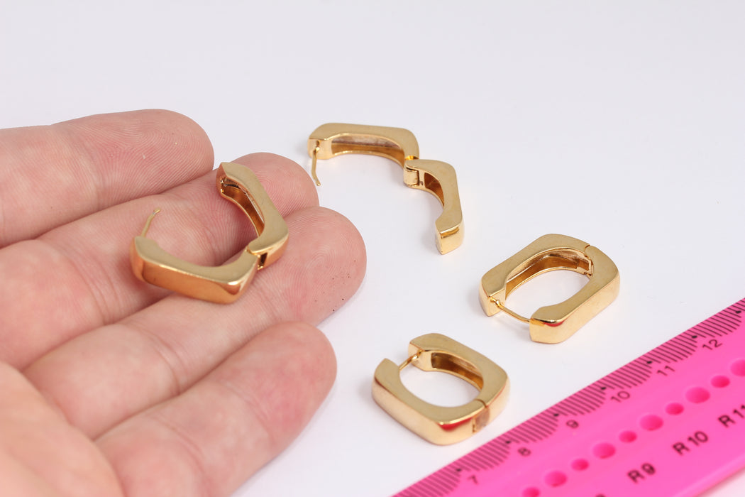 19x22mm 24k Shiny Gold Oval Earrings, Rectangular Hoop Earrings,  Oval Rectangle Huggies Earrings, Statement Earring, FRB155