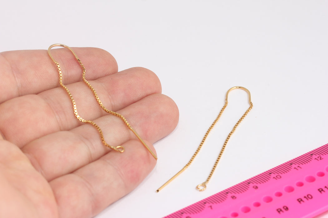 7x10mm 24k Shiny Gold Chain Earrings, Chain Dangle Edgy Earrings, Cartilage Earrings, Gold Handmade Earring, FRB153-2