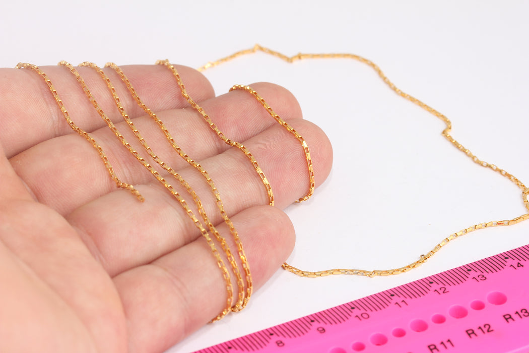 1.2x2mm 24k Shiny Gold Square Link Chain, Soldered Chains, Necklace Chain, Textured Square Chain, Gold Plated Findings, BXB421-8