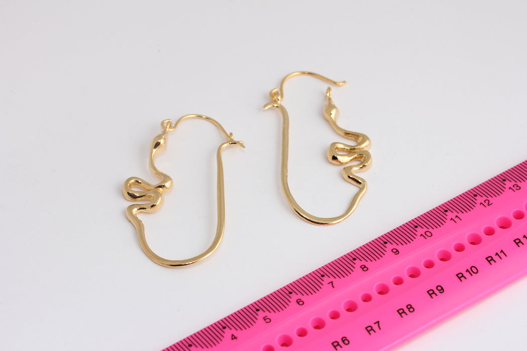 27x53mm 24k Shiny Gold Snake Earrings, Snake Huggies, Serpent Earrings, Handmade Jewelry, Snake Dangle Earrings, BXB420-4
