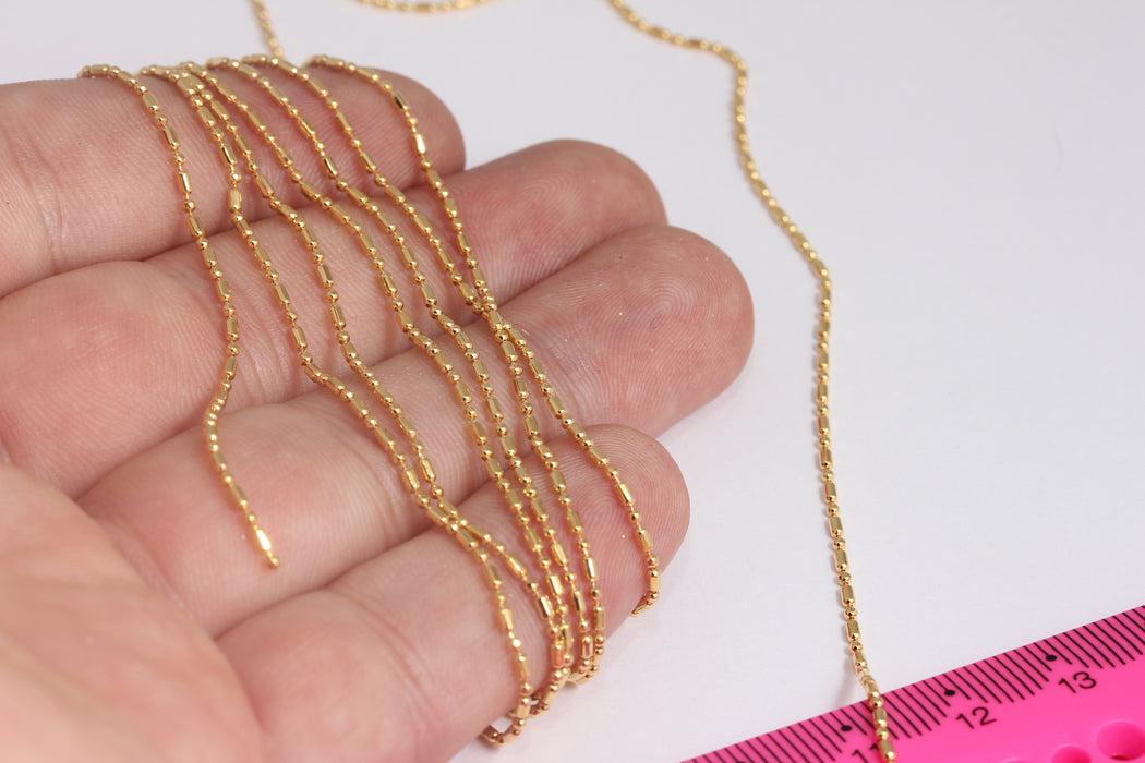 1,2mm 24k Shiny Gold Ball Chain, Soldered Ball Chains, Bead Chains, Satellite Chain, Soldered Ball Chains, Gold Plated Chains, BXB422-1