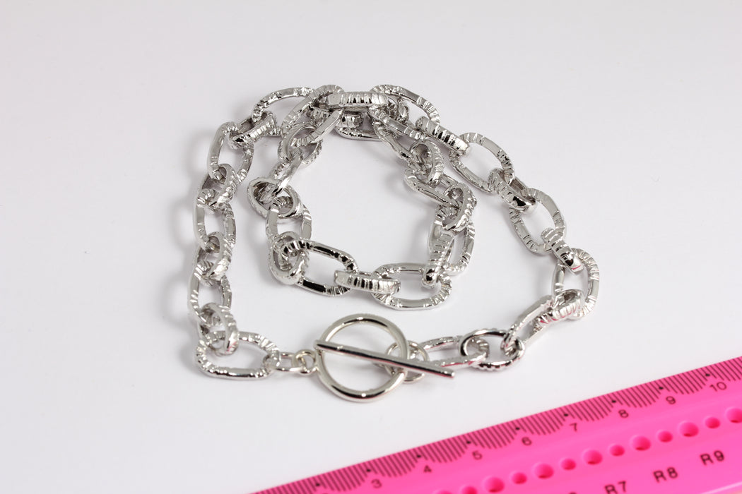 18'' Rhodium Plated Link Chain Necklace, Toggle Necklace, Oval Chain, Adjustable Silver Necklace, Dainty Necklace BXB424-1