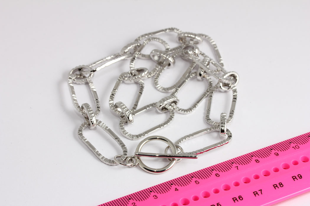 18'' Rhodium Plated Link Chain Necklace, Toggle Necklace, Oval Chain, Adjustable Silver Necklace, Dainty Necklace BXB424-3