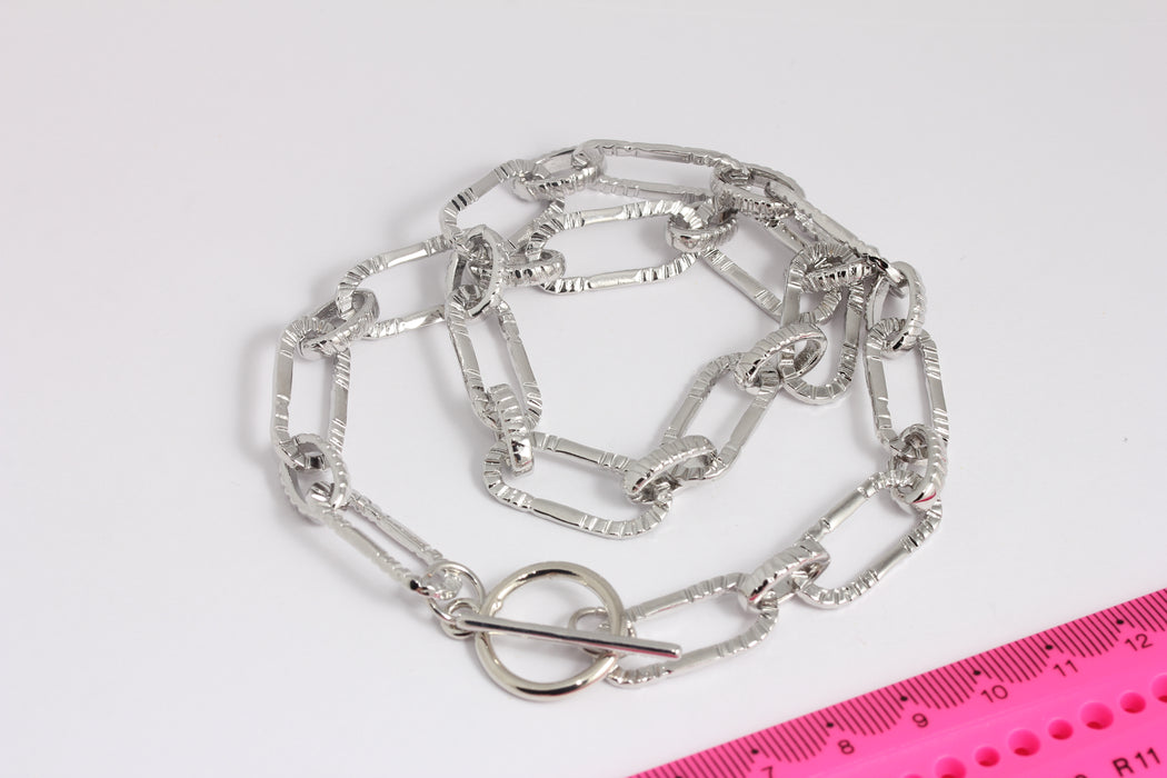 18'' Rhodium Plated Link Chain Necklace, Toggle Necklace, Oval Chain, Adjustable Silver Necklace, Dainty Necklace, BXB427-2