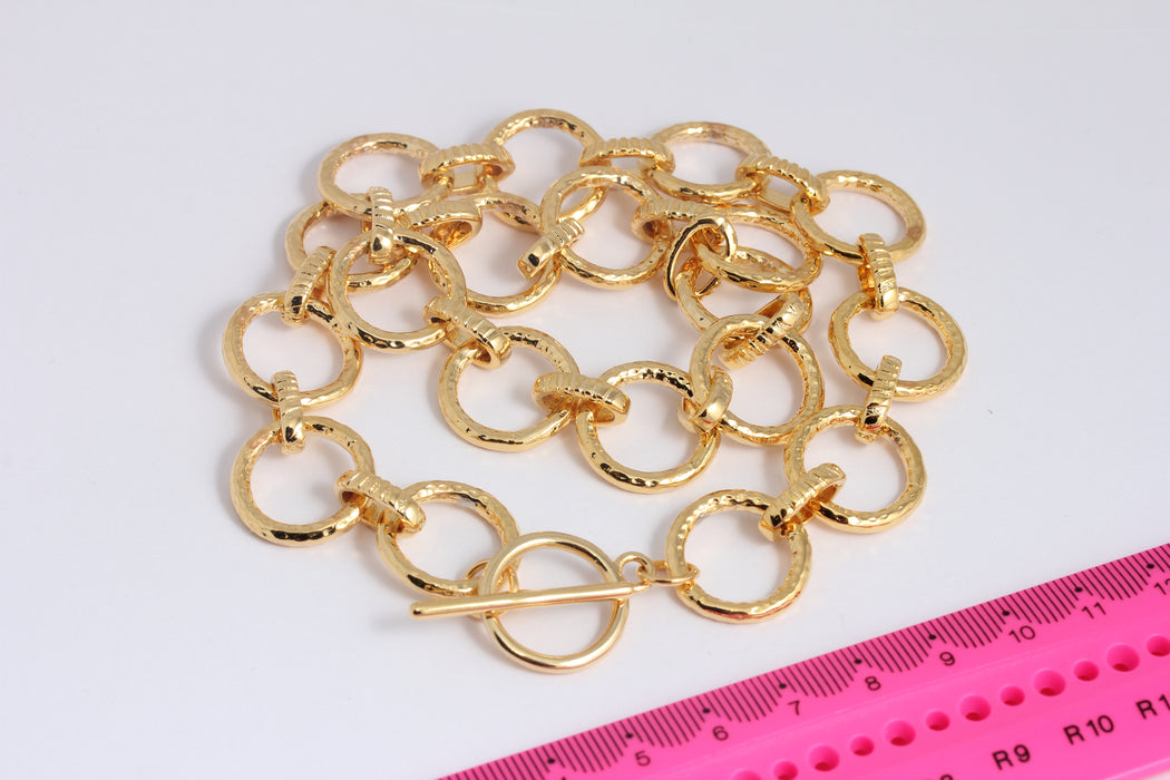 18'' 24k Shiny Gold Link Chain Necklace, Toggle Necklace,  Adjustable Gold Necklace, Dainty Necklace, Gold Rolo Chain, BXB427-3