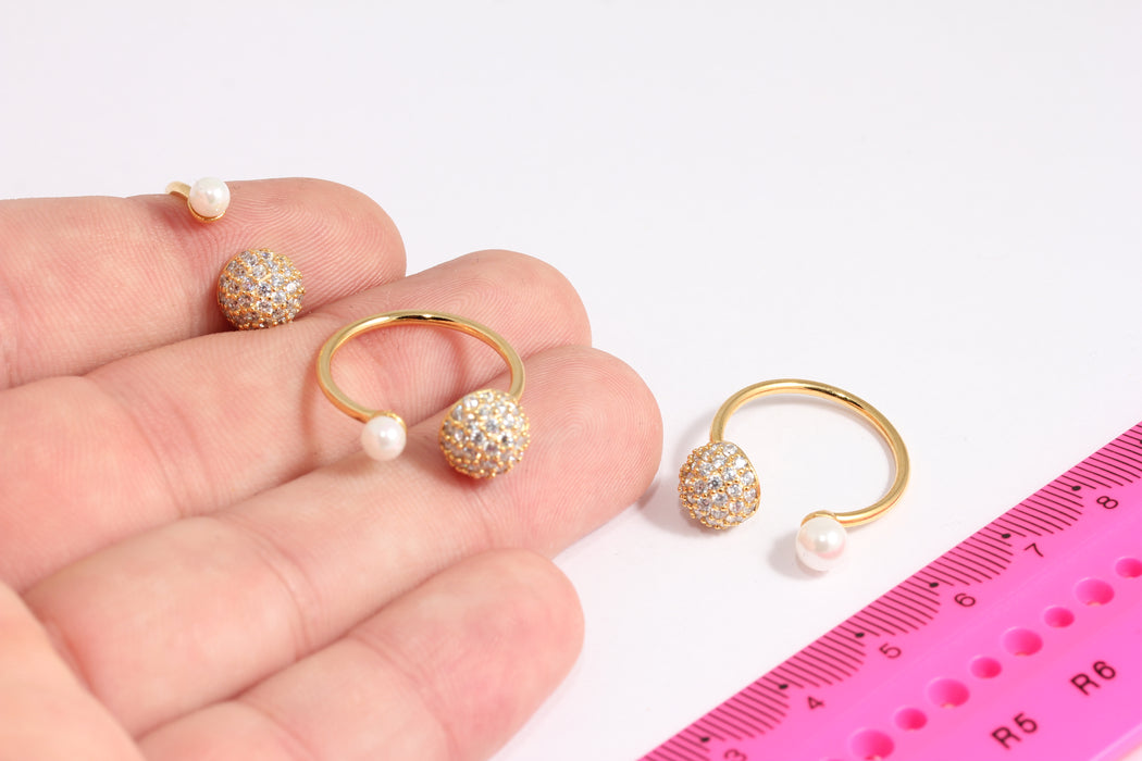 16-17mm 24k Shiny Gold CZ Ball Ring, Gold Pearl Ring, Micro Pave Rings, Dainty Rings, CZ Drop Rings, Pearl Rings, Gold Rings, CR64-1