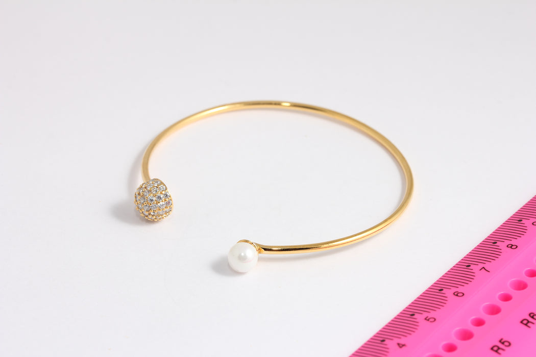 60mm 24k Shiny Gold Pearl Bracelet, Gold CZ Drop Bracelet, Micro Pave, Dainty Bracelets, CZ Drop Bracelet, Gold Plated Bracelets, BLK9-3