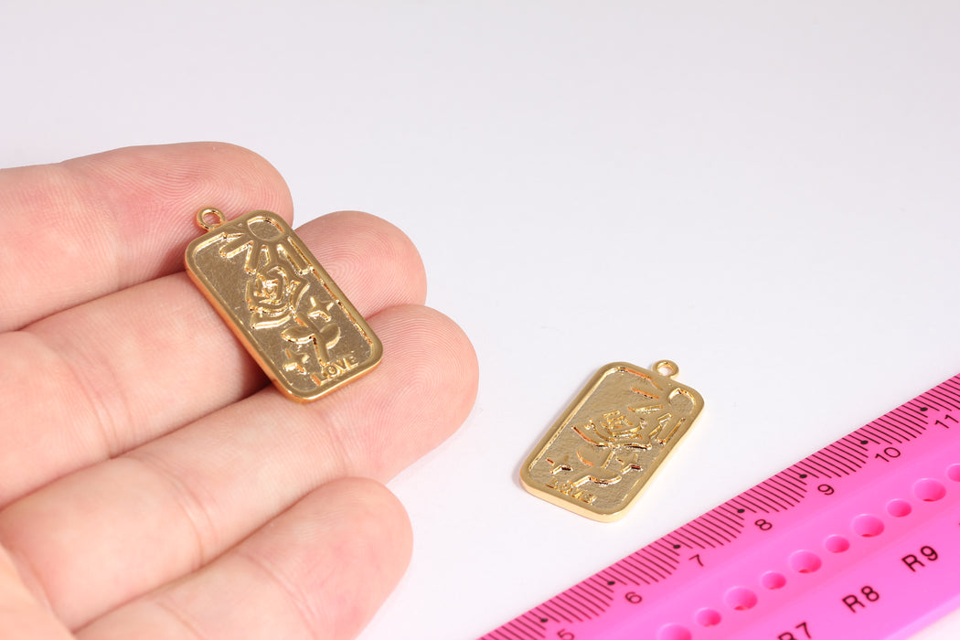 15x30mm 24k Shiny Gold Flower Medallion, Rose Flower, Sun Flower, Gold Pendant,  Square Frame Charms, Gold Plated Findings, ETS27-2