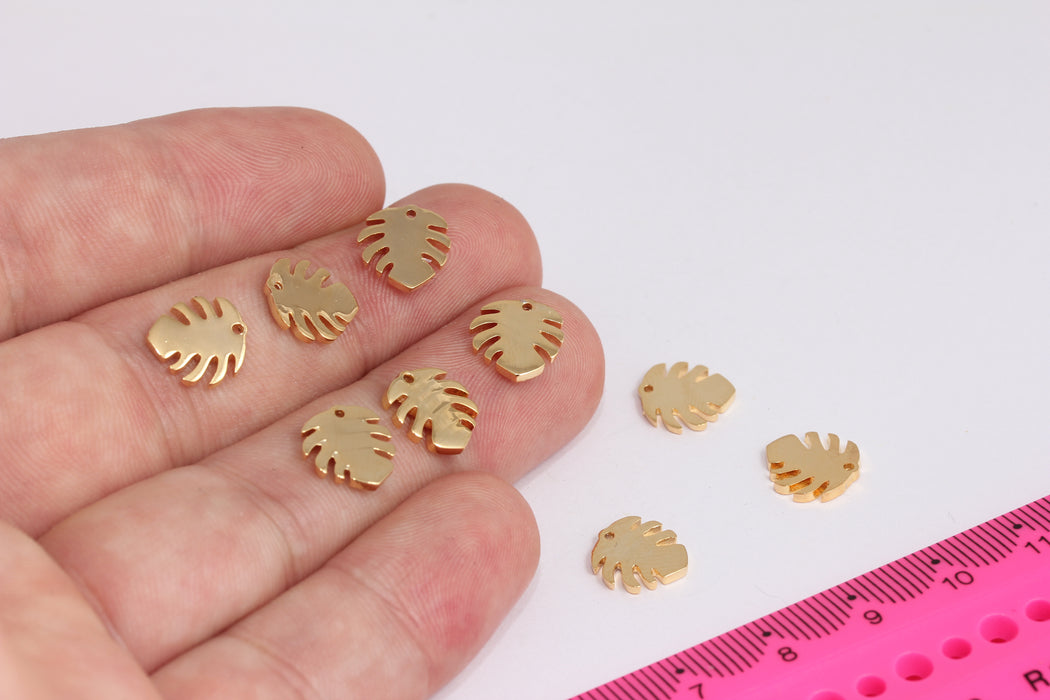 11mm 24k Shiny Gold Leaf Pendant, Gold Leaf Charms, Leaf Connector Pendant, Filigree Charms, Vintage Charms, Gold Findings, CR116-2