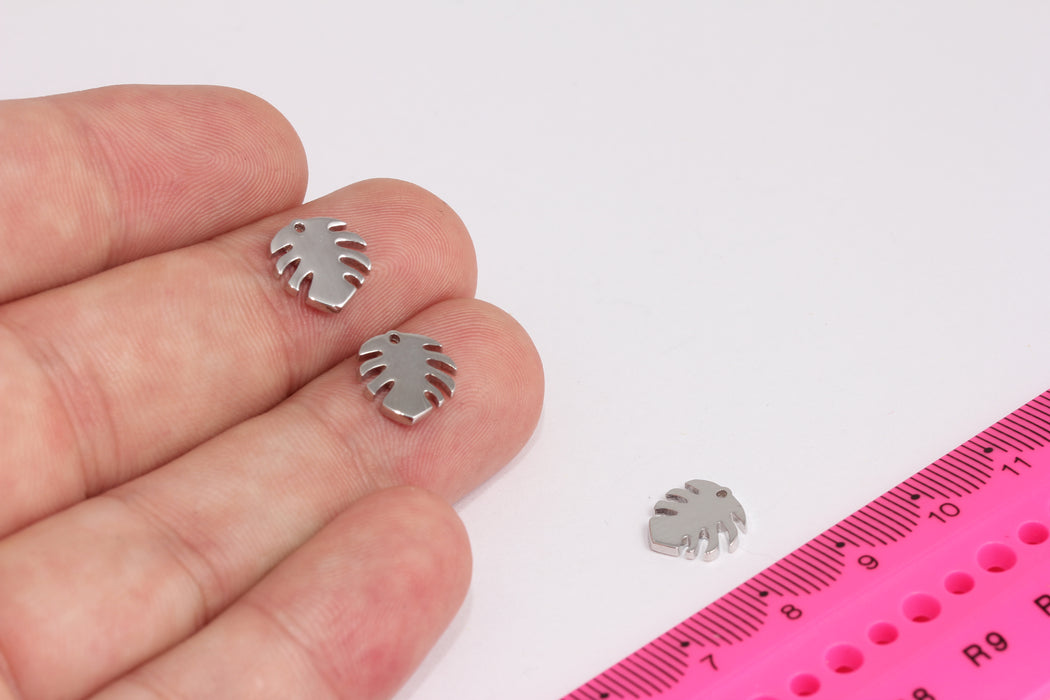 11mm Rhodium Plated Leaf Pendant, Silver Leaf Charms, Leaf Connector Pendant, Filigree Charms, Vintage Charms, Rhodium Plated, CR116-3