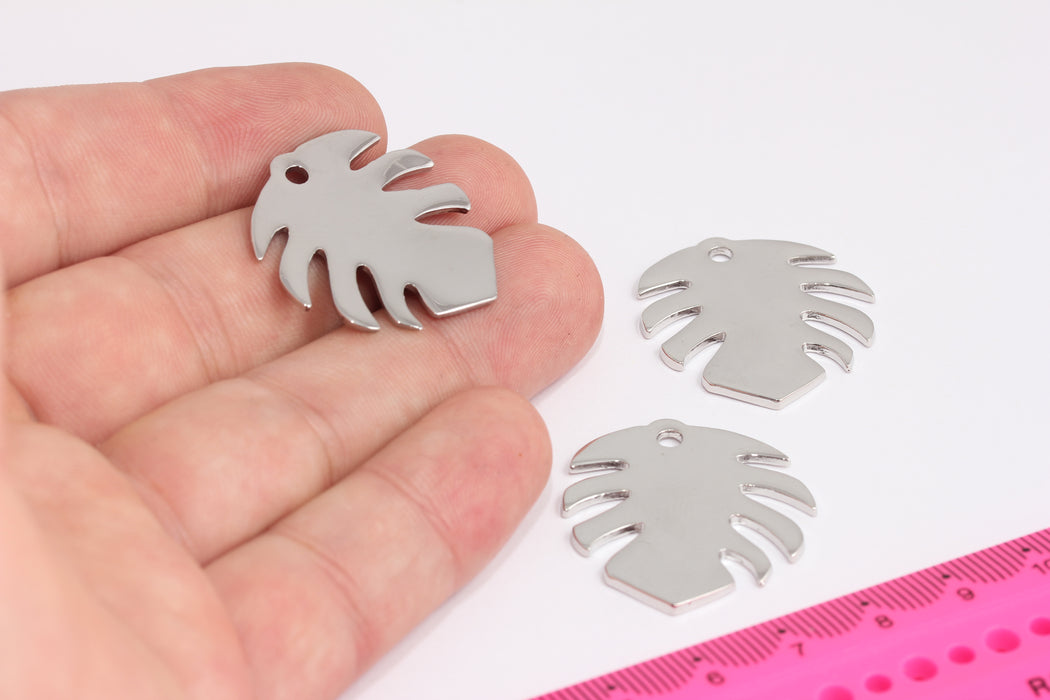 28x30mm Rhodium Plated Leaf Pendant, Silver Leaf Charms, Leaf Connector Pendant, Filigree Charms, Vintage Charms, Rhodium Plated, AFG34-1