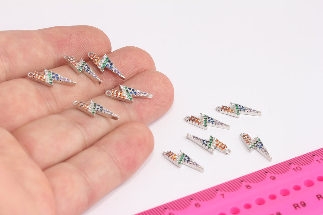 6x18mm Rodyum Kaplamalı Gök Gürültüsü, Mikro Döşeme Şimşek Tılsımı, Şimşek Cıvatası Kolye Tılsımı, CZ Gümüş Gök Gürültüsü, Rodyum Bulguları, CR108-1