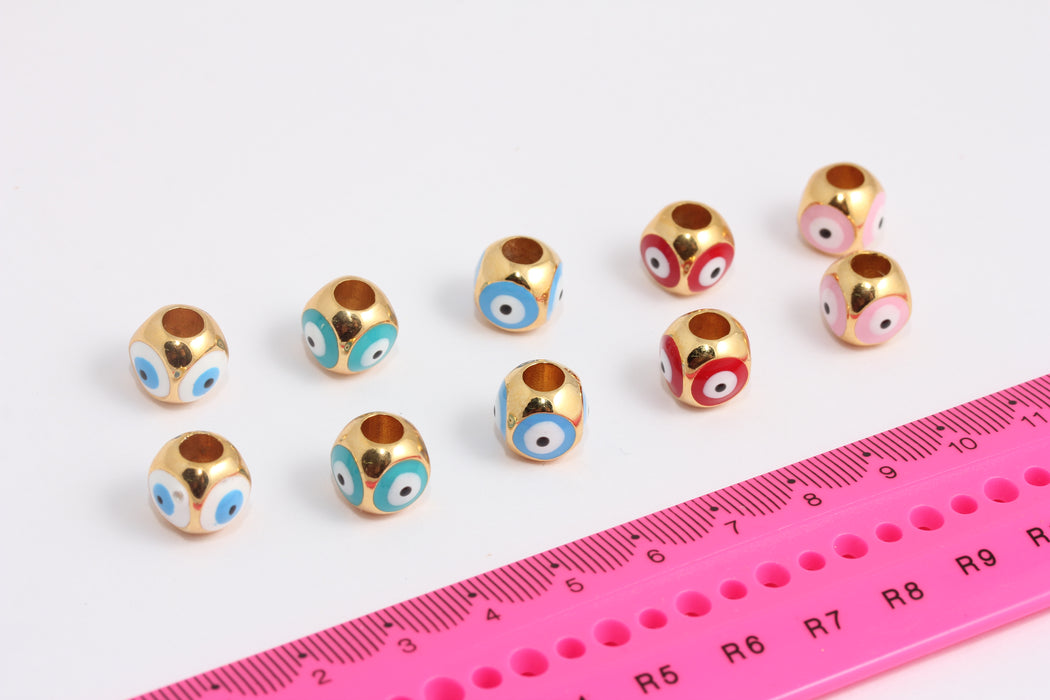 10mm 24k Shiny Gold Evil Eye Beads, Enamel Evil Eye Charms, Bracelet Charms, Evil Eye Spacer Beads, Evil Eye Ball, Gold Finding, CR194-2