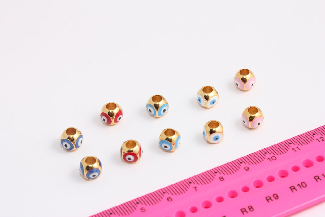7x8mm 24k Shiny Gold Evil Eye Beads, Enamel Evil Eye Charms, Bracelet Charms, Evil Eye Spacer Beads, Evil Eye Ball, Gold Finding, CR120-5