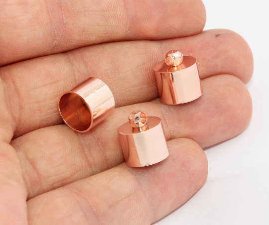 11x13mm Rose Gold End Caps, Inner Size 10mm, Bead Caps, MTE642