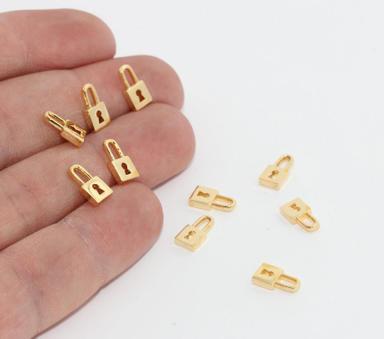 5x10mm 24k Shiny Gold Padlock Charms, Mini Lock Charms,MTE131