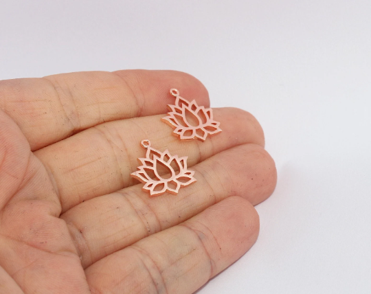 17x18mm Rose Color Plated Lotus Charms, Flower of Life, ROSE672