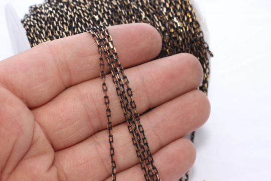 3x5,5mm Black faceted chains, Soldered Chains, Black Gold Chains ,