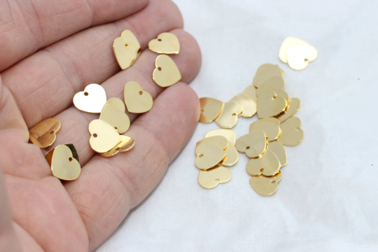 Ciondoli a forma di cuore placcati oro 24K da 9x10 mm, ciondolo a forma di cuore, CHK498