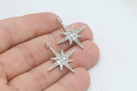 24x28mm Rhodium Plated North Star Charms, Micro Pave  ZRCN592