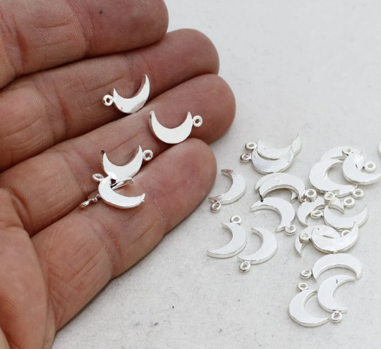 8x14mm Gümüş Kaplama Ay Tılsımları, Hilal Ay Tılsımı, MTE130