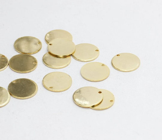 14mm 24k Shiny Gold Round Charms, Disc Charms, Gold BRT478