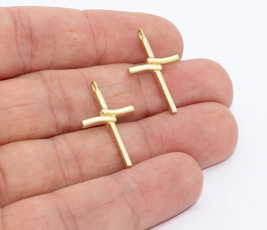 15x25mm Raw Brass Cross Pendant, Necklace Charms,  AE227