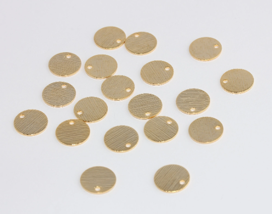 12mm 24k Shiny Gold Coins, Textured Coin Charms, Round  XP100