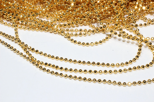 1,2mm 24k Shiny Gold Ball Chain, Faceted Ball , Beaded              BXB252