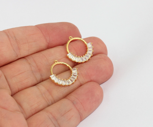 Hoop Earrings, Dainty, Baguette Stone