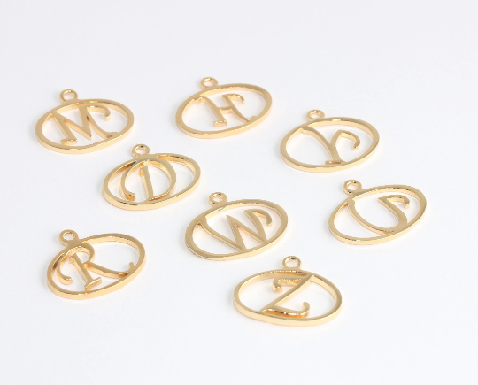 16x19mm 24k Shiny Gold Letter Beads, Script Initial Letter, Alphabet, Name Letters, Gold Plated Letters,    HRF22