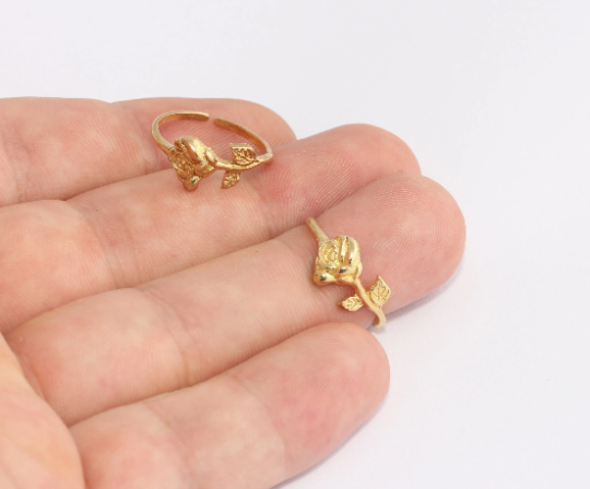17-18 Raw Brass Flower Ring, Leaf Ring, Adjustable Brass SLM963