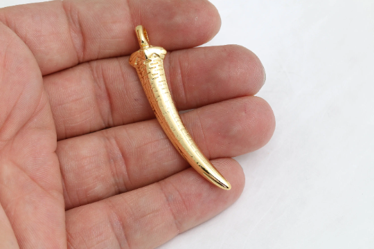 4x56mm 24k Shiny Gold Tusk Charms, Ivory Charms, Gold  BRT201