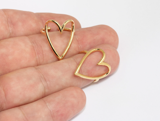 16-17mm 24k Shiny Gold Heart Rings, Gold Heart Shaped MLS995