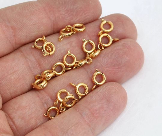 6mm 24k Shiny Gold Spring Clasp, Round Clasp, Ring Clasps,  CHK408