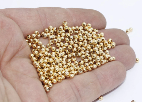 3mm 24k Shiny Gold Beads, Ball Beads, Bracelet Beads, Mini  BXB331