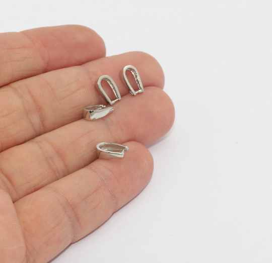 6x10mm Rhodium Plated Pinch Bails, Pendant Bails, Charms  MTE1264