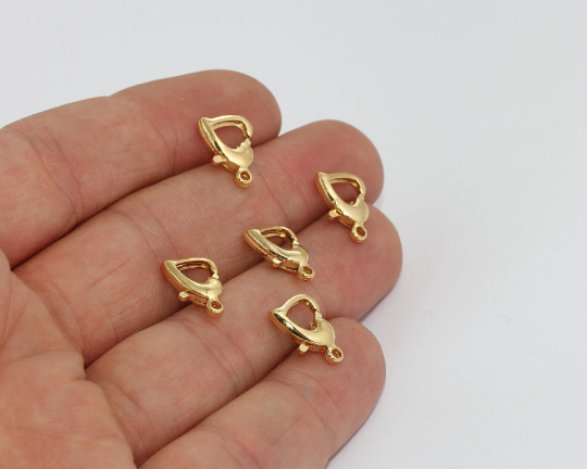 9x12mm 24k Shiny Gold Lobster Clasps, Claw Clasp, Heart-Shaped Lobster Clasp, Heart Necklace Closures, Gold Plated Jewelry Findings, CLO7