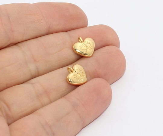11mm 24k Shiny Gold Heart, Gold Pendant, Gold Heart MTE970