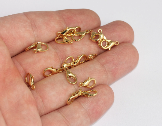 12mm 24k Shiny Gold Claw Clasp, Lobster Claw Clasp, Gold  CHK534