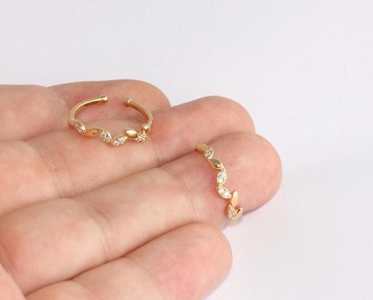 16-17mm 24k Shiny Gold Rings, Micro Pave Branch Rings,  XP192