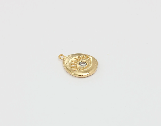 14x18mm 24k Shiny Gold Eye Pendant, Pave  Necklace,  ZRCN353