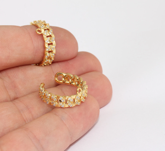 16-17mm 24k Shiny Gold Chain Rings, Micro Pave Chain Ring, FNL65