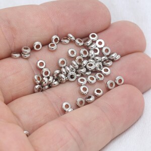 4mm Rhodium Spacer Beads, Silver Spacers, Rondelle spacer BRT791