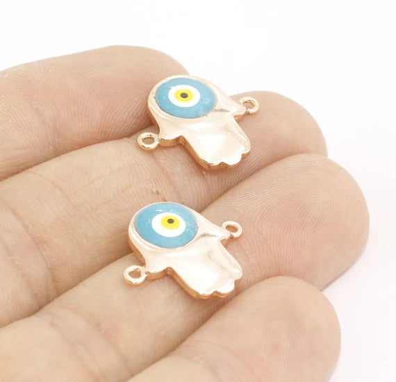 17x19mm Gül Altın Hamsa Charms, Nazar Boncuğu Hamsa, MTE320
