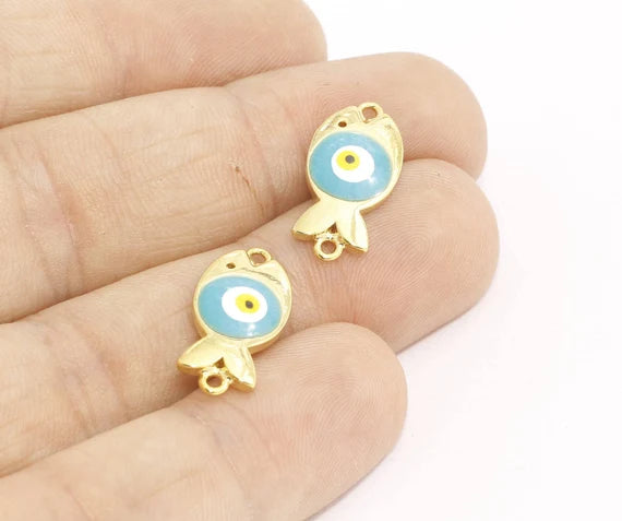 13x17mm 24k Shiny Gold Fish Charms, Fish Bracelet Charms,  MTE322