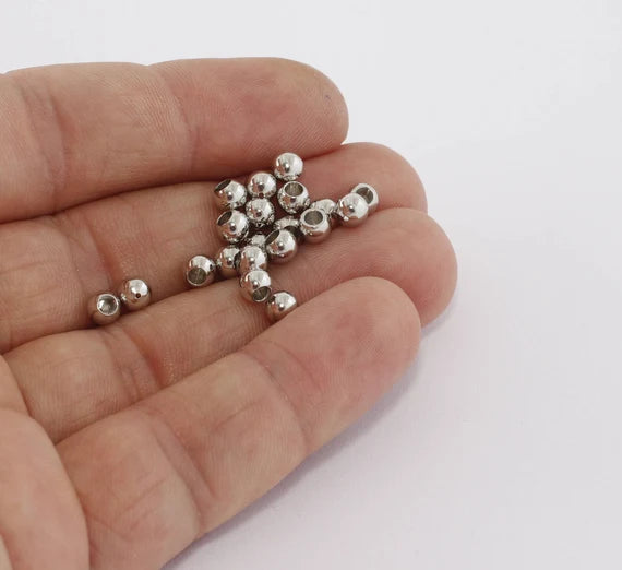 4 mm Gümüş Kaplama Boncuk Başlıkları, Ara Boncuklar, İçi Boş Boncuklar, MTE220