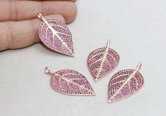 22k Micro Pave Leaf , Leaf Necklace, Cubic Zirconia Leaf , zrcn218