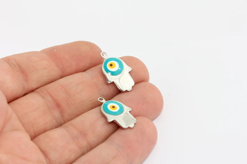 17x19mm Gümüş Kaplama Hamsa Charms, Nazar boncuğu hamsa, MTE445